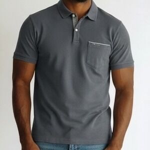 Tahari Mens Polo Shirt XXL Dark Blue Short Sleeve Pocket 100% Cotton